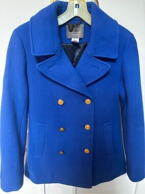 J. Crew Majesty Stadium Cloth Nello Gori Blue Wool Jacket Coat Sz 2